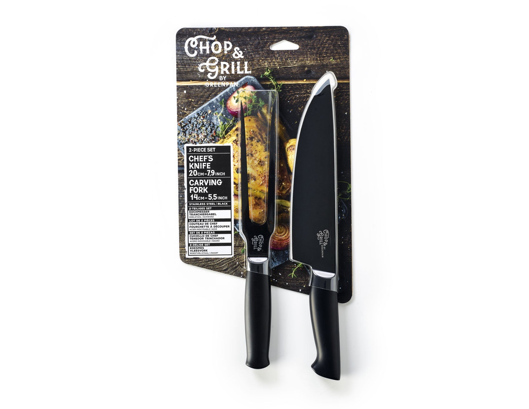 Greenpan Overzicht Technische specificaties Garantie Chop & Grill Vleesvork en koksmes