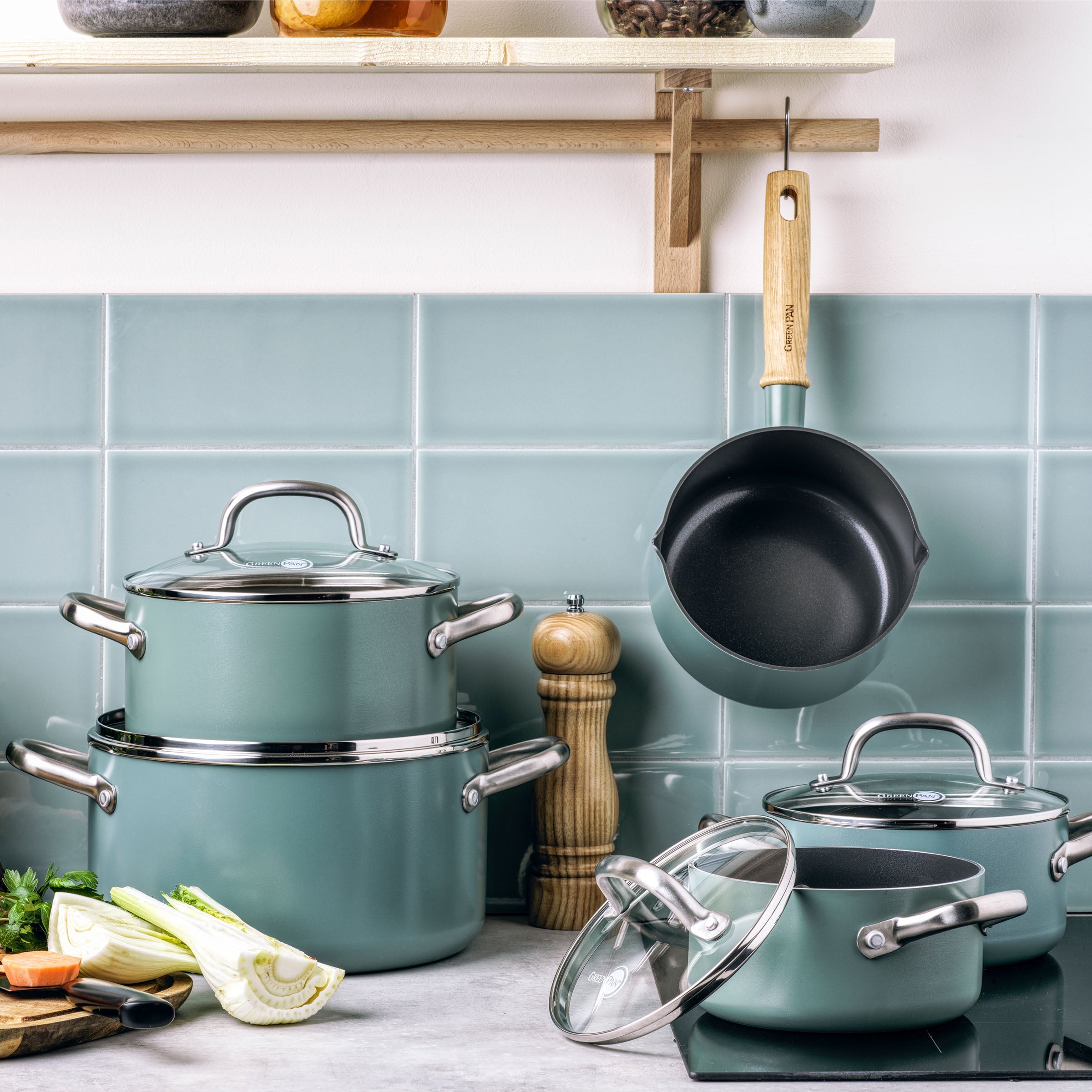 Greenpan Mayflower Kookpannen 9-delige Keramisch inductie pfas-vri zijaanzicht 