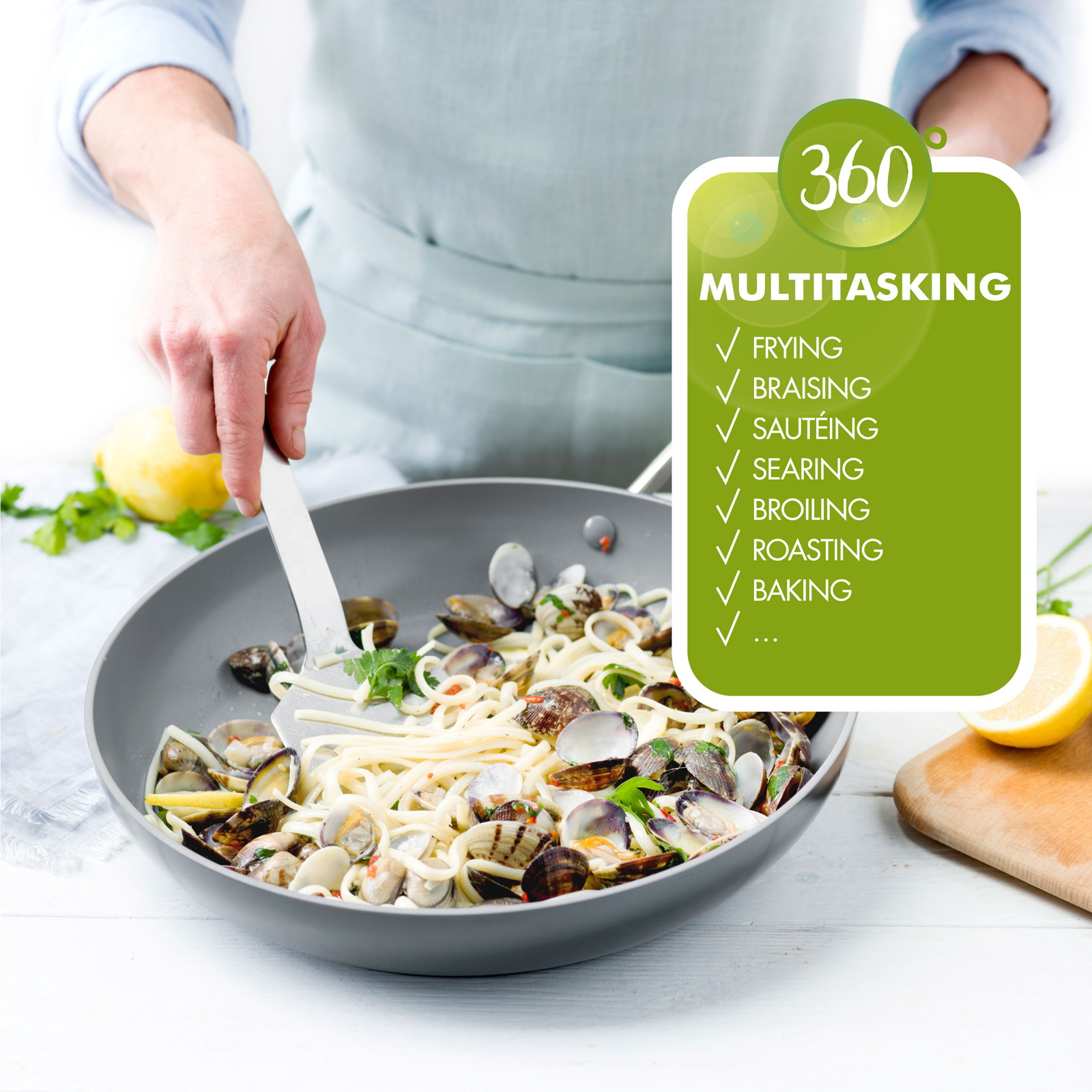Venice Pro Steelpannenset 6-delig 16+18+20cm grijs pasta vongole